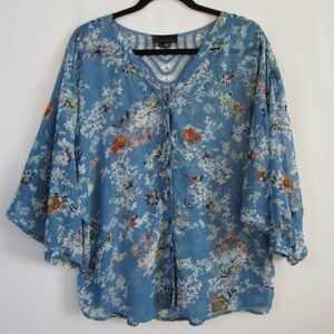 Jeans by Buffalo Floral Butterfly Crochet Top Blouse Size M